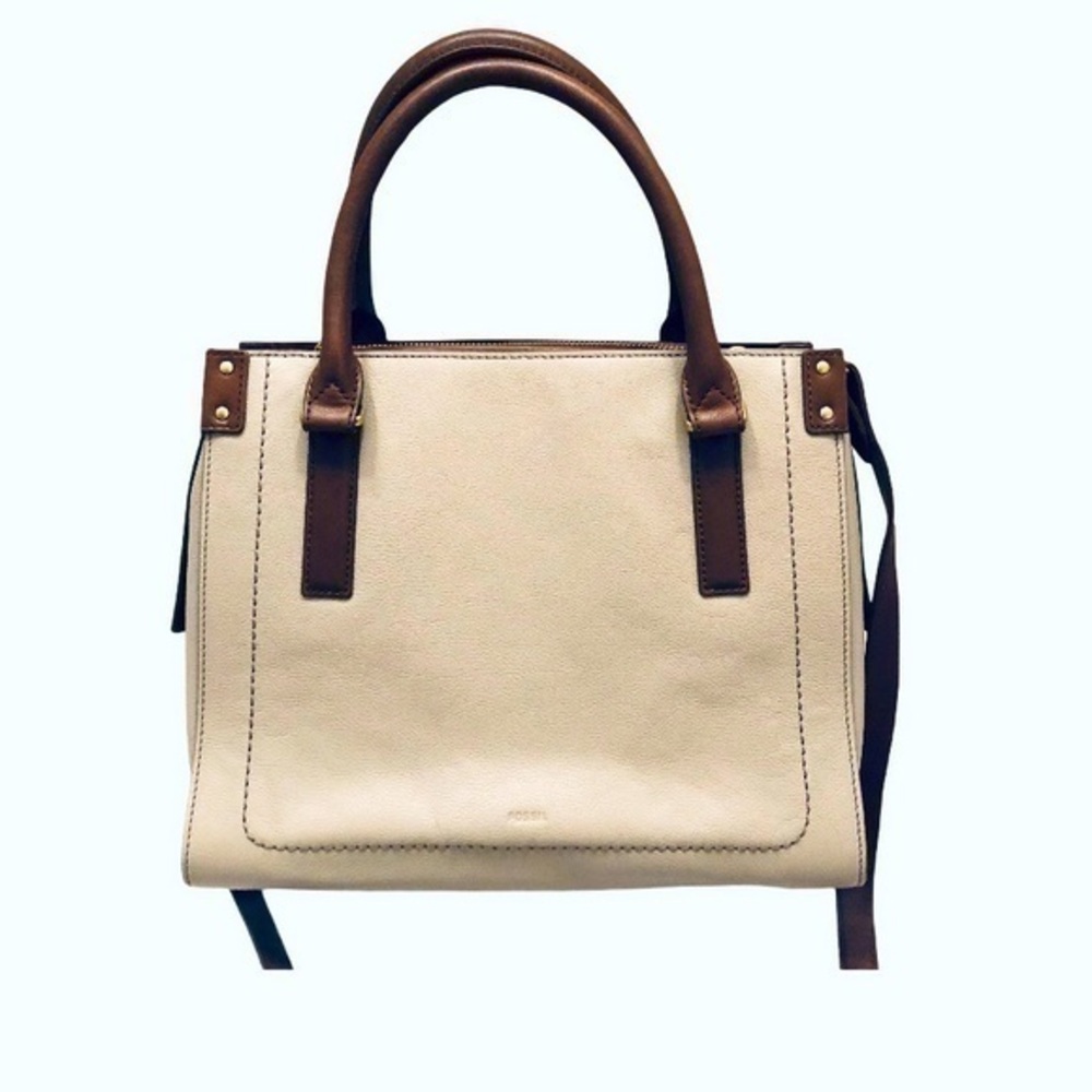 Fossil white brown tote shoulder bag